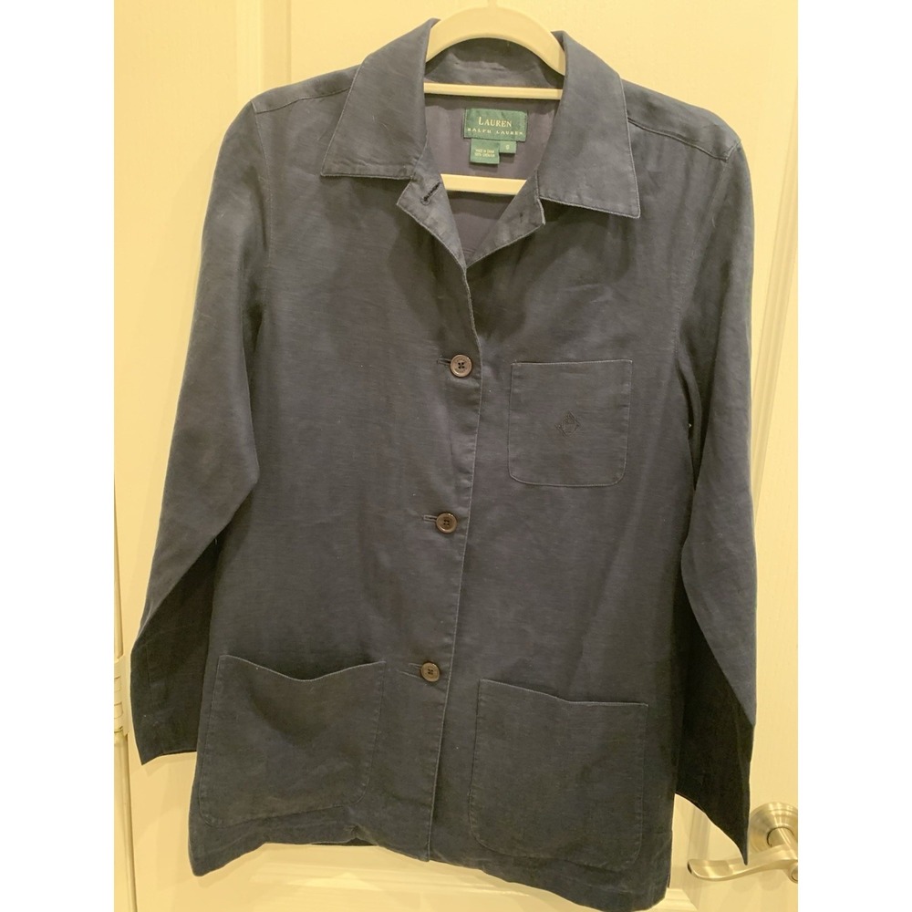 Woman's Lauren by Ralph Lauren 100% Linen Deep Blue‎ Blazer Size S